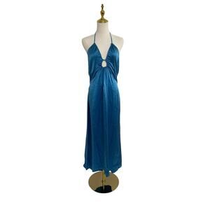 Reformation Blue Antoni Keyhole Silk Satin Midi Dress Size 12 $278